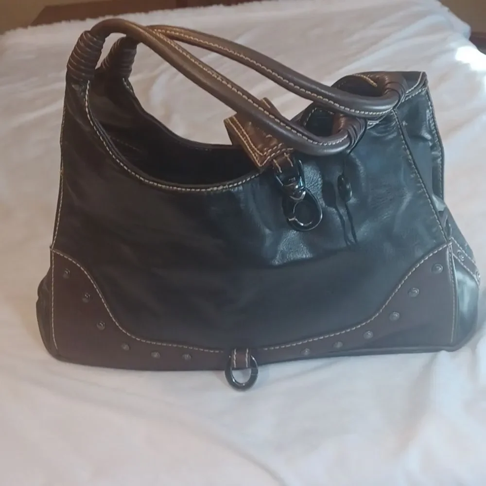 Babila Western Studded Two Tone Brown Leather Handbag Anti‎ Theft